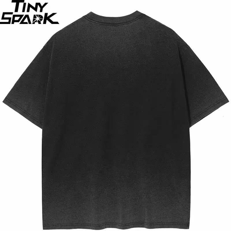 2024 Hip Hop Streetwear Men T-Shirt Oversized Retro Graphic T Shirt Vintage Washed Black Tshirt Unisex Tops Tees Cotton Hipster